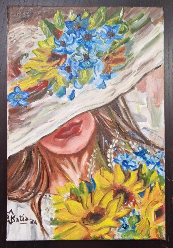 Donna con molti fiori