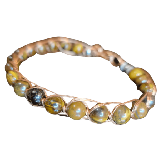 Bracciale Intrecciato in Rame con Perle Gialle
